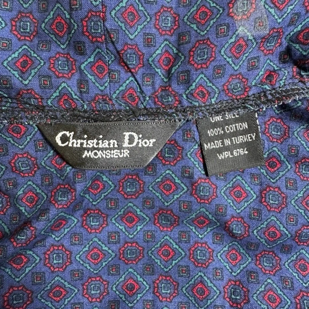 Christian Dior Monsieur Vintage Cotton Robe Blue Geometric Medallion One Size